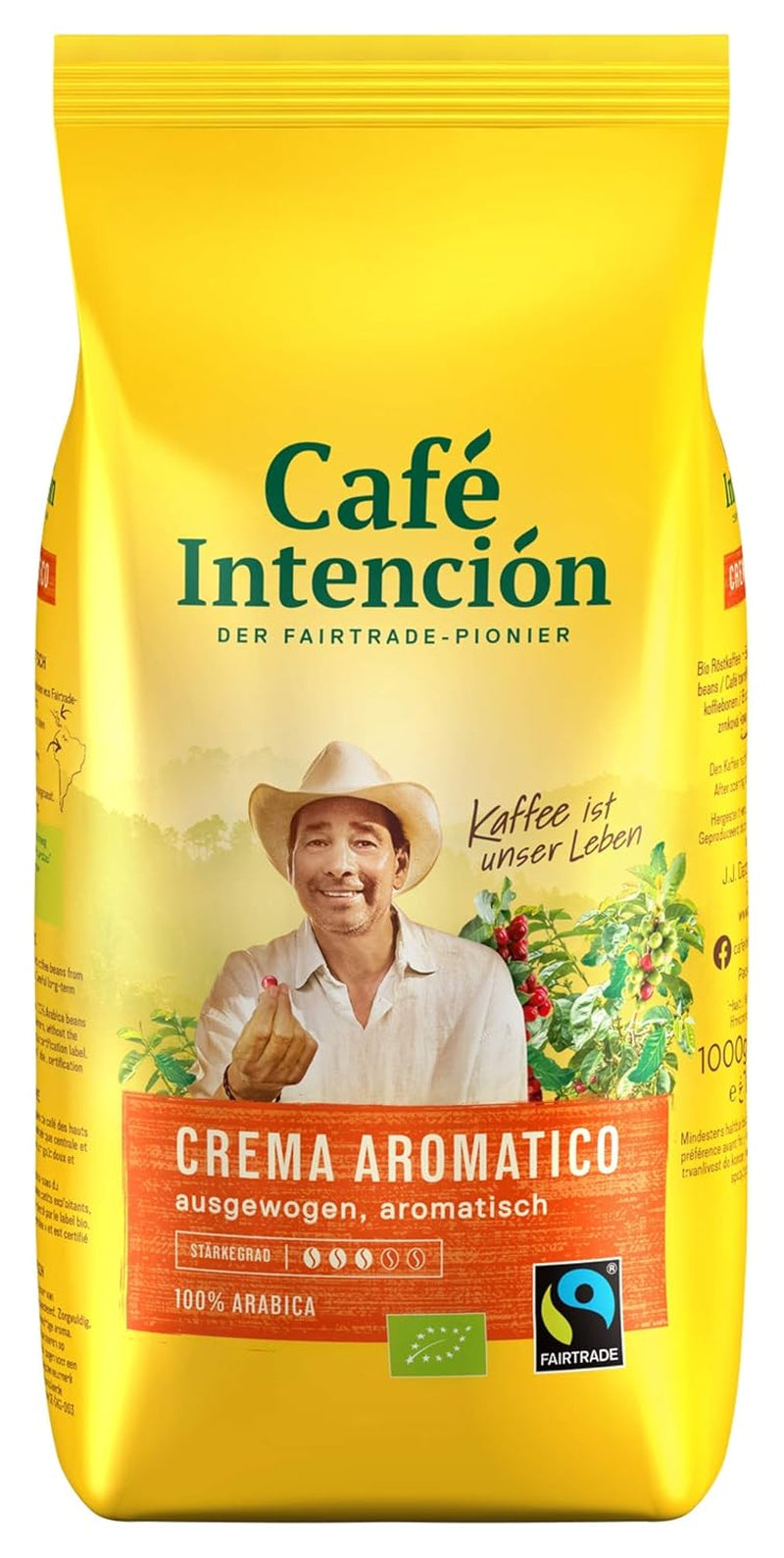 2x Fairtrade JJDarboven - Café Intención Aromatico Café Crema, café orgánico, granos enteros - 1000g