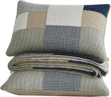 Colección Chezmoi Addy Juego de edredón de retales de algodón prelavado, ligero, reversible, para todas las estaciones, de gran tamaño, 3 piezas, azul marino, blanco, gris, gris topo, edredones y edredones a cuadros Naty Shop