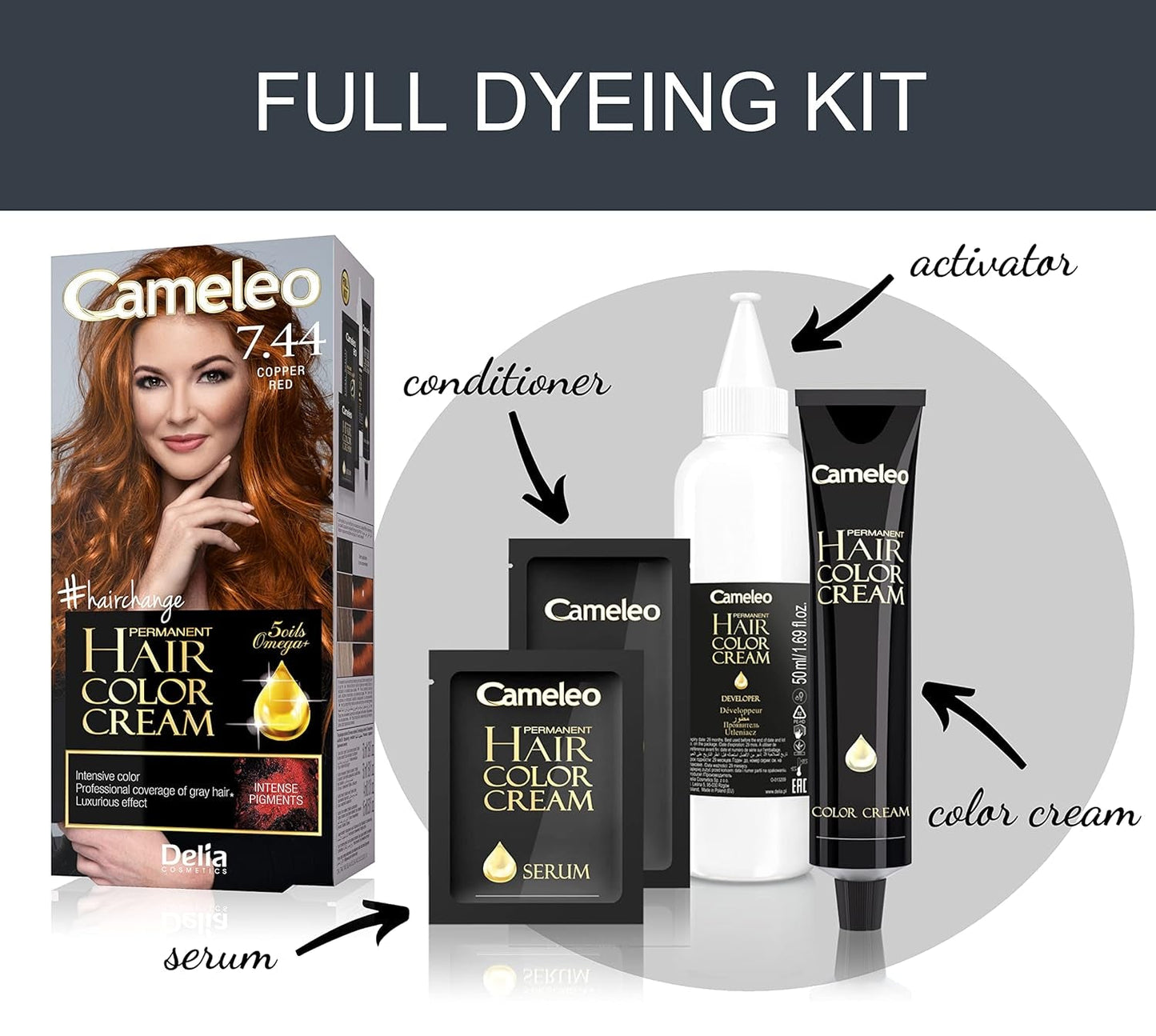 Cameleo - Omega Plus - Tinte para el cabello - Rojo cobre - Color profundo y permanente - Coloración permanente - Protección del cabello - Set de coloración completo Tinte para el cabello Naty Shop