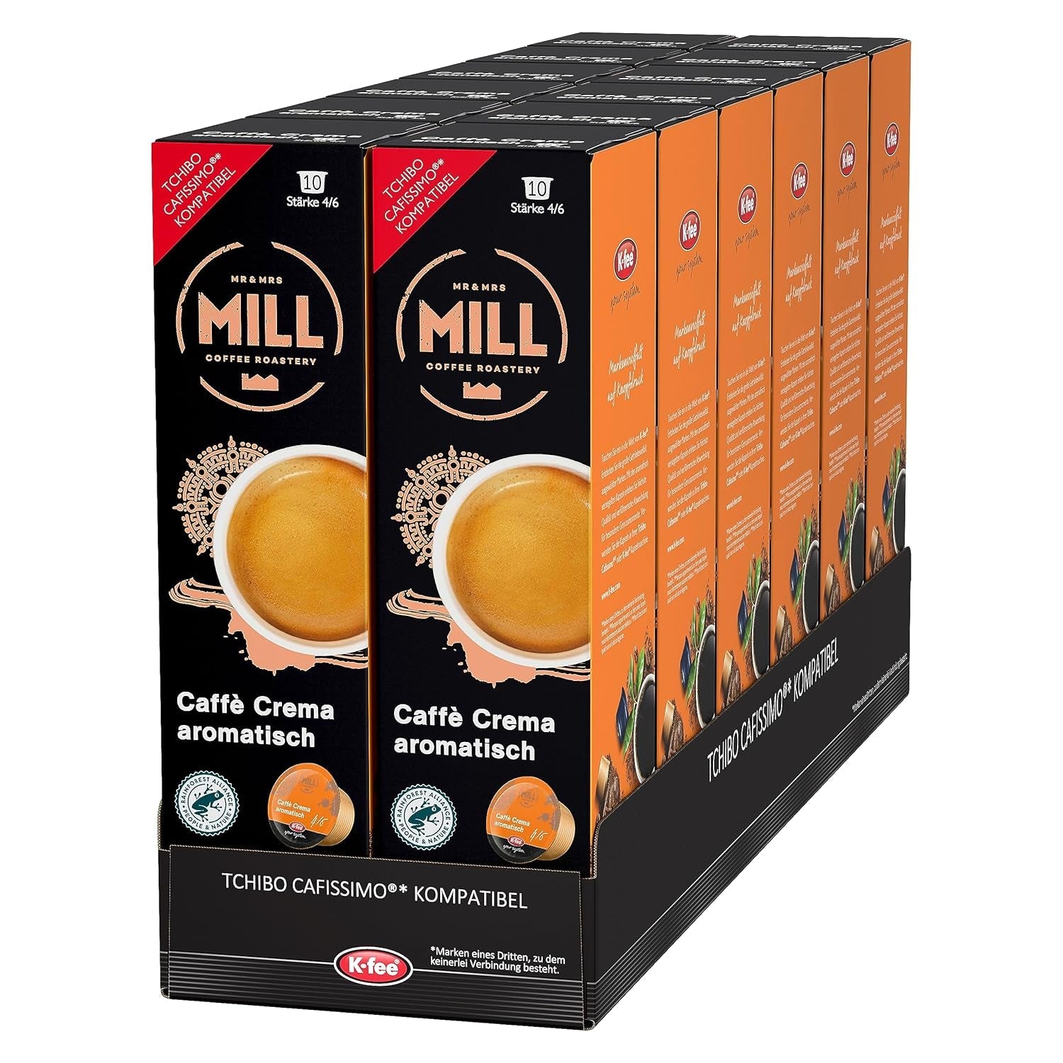 Mr & Mrs Mill Caffè Aromatisch crema, compatible con K-fee & Tchibo Cafissimo*, Stärke 4/6, 120 cápsulas de café