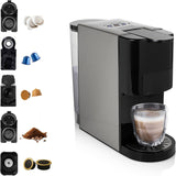 Princess Cafetera Espresso Multicápsulas 5 en 1 - Compatible con Nespresso, Dolce Gusto, Lavazza a Modo Mio y ESE Pads, 0,8L de Capacidad, 1450W, Plata, Negro