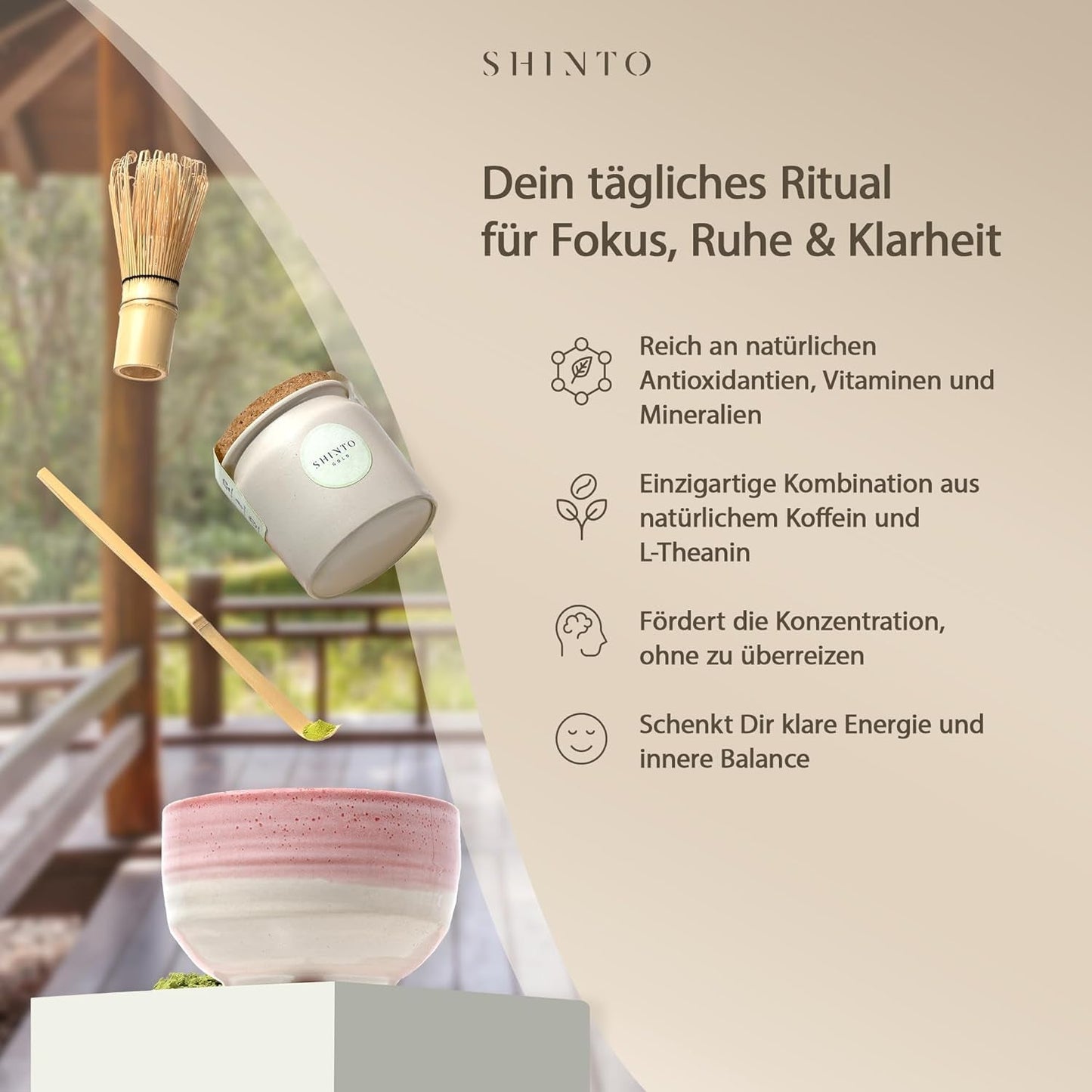 Shinto - Té Matcha orgánico "Gold" - Té verde en polvo de grado ceremonial - Certificado JAS y UE BIO - Sombreado y recogido a mano - Importación directa de Uji, Japón - 30 g