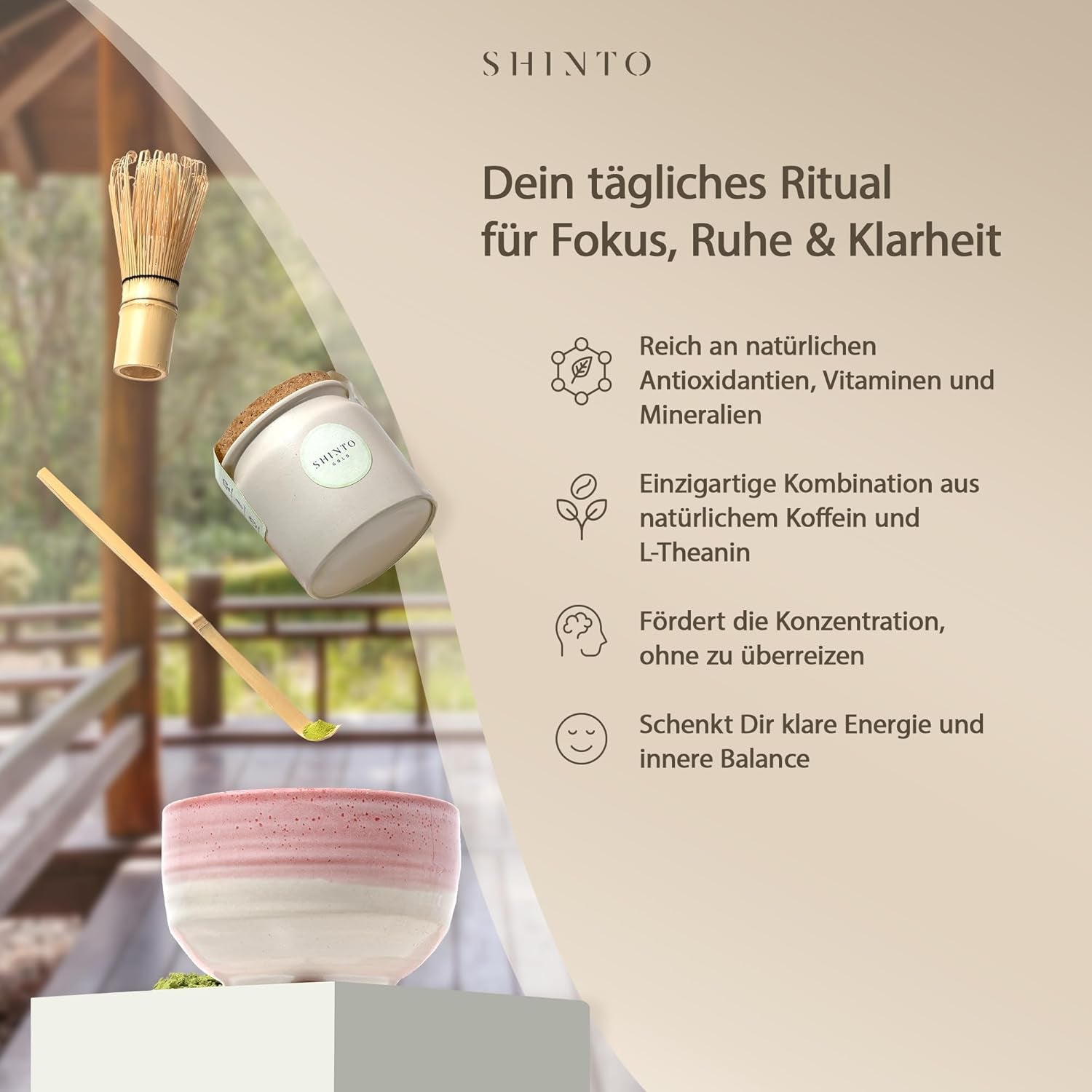 Shinto - Té Matcha orgánico "Gold" - Té verde en polvo de grado ceremonial - Certificado JAS y UE BIO - Sombreado y recogido a mano - Importación directa de Uji, Japón - 30 g