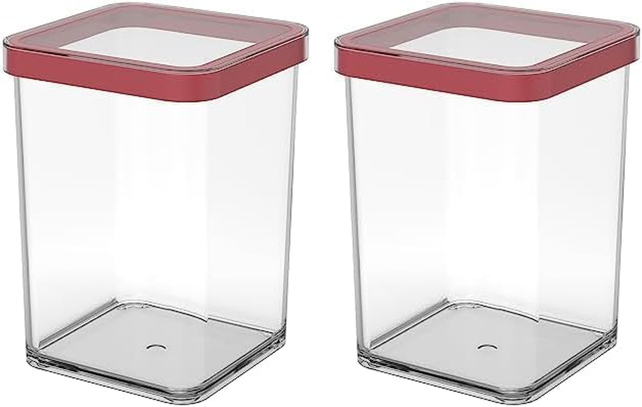 Rotho Loft Juego de 5 Botes de Conservación con Tapa, Varios Tamaños, Plástico de Calidad Alimentaria (PP) Sin BPA, Transparente/Rojo, (21,4 x 21,4 x 23,5 cm) Naty Shop Cajas de Conservación de Alimentos Cuadradas de 1 Litro (Pack de 2)