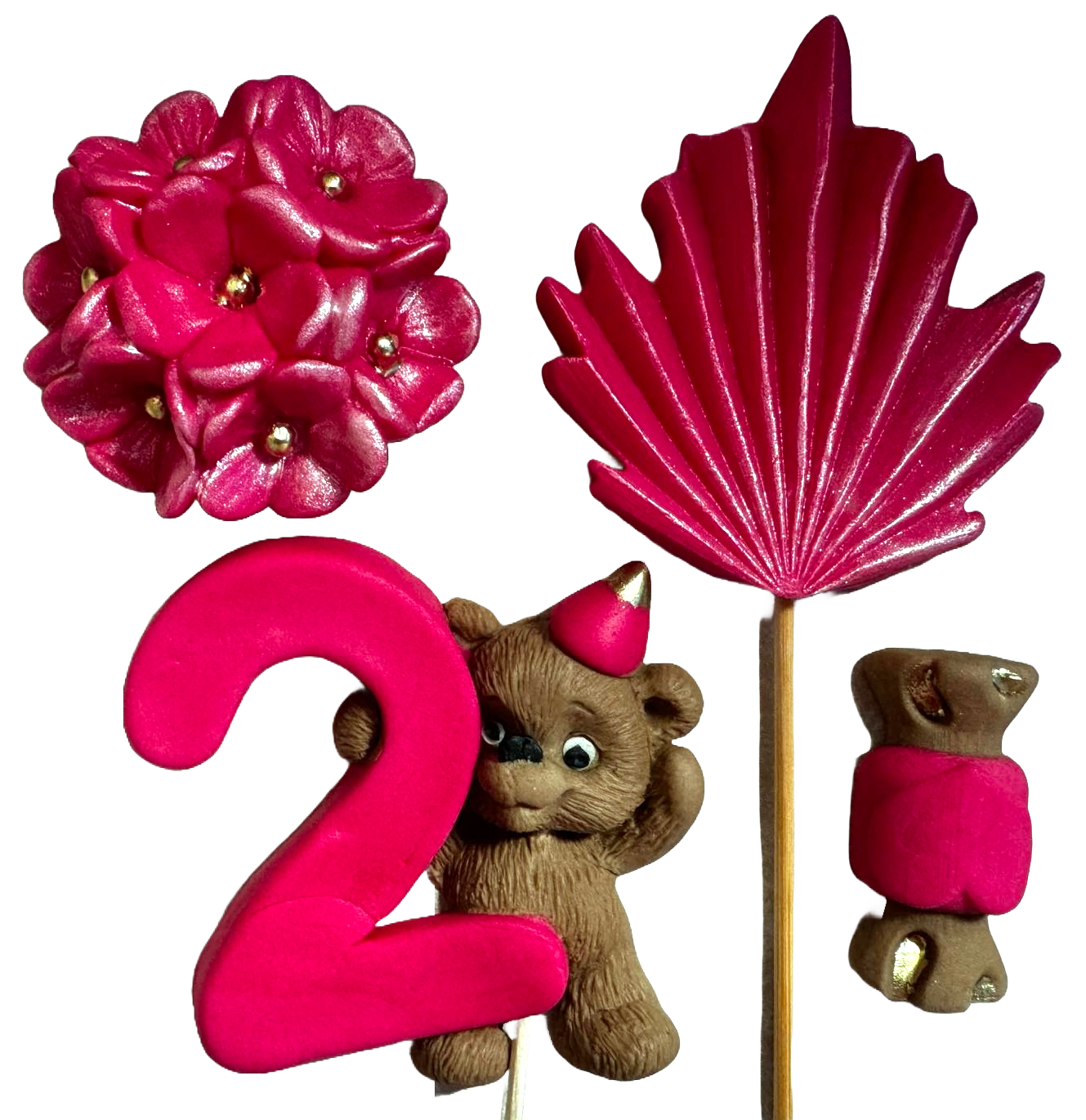 Set de 4 adornos de azúcar comestible, 2 AÑOS Adornos de pasta de azúcar Naty Shop