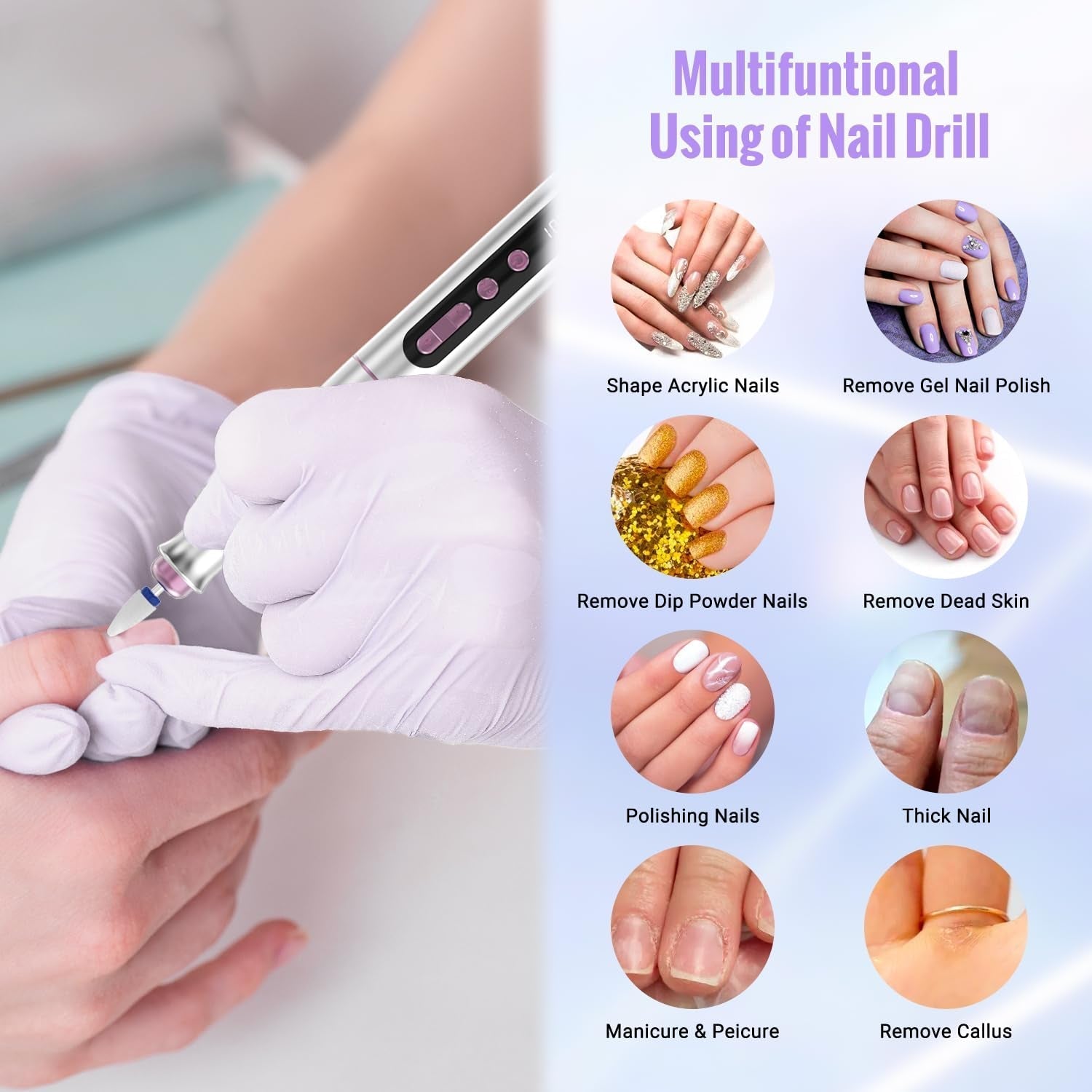 Denabuty Nagelfräser Kabellos, 13 en 1 Fräser Für Gelnägel 35000 U/Min, Elektrische Nagelfeile Professionell Nail Drill, Maniküre Und Pedicüre Set Elektrisch Für Semi Permanent, Acrylnägel DN-2402