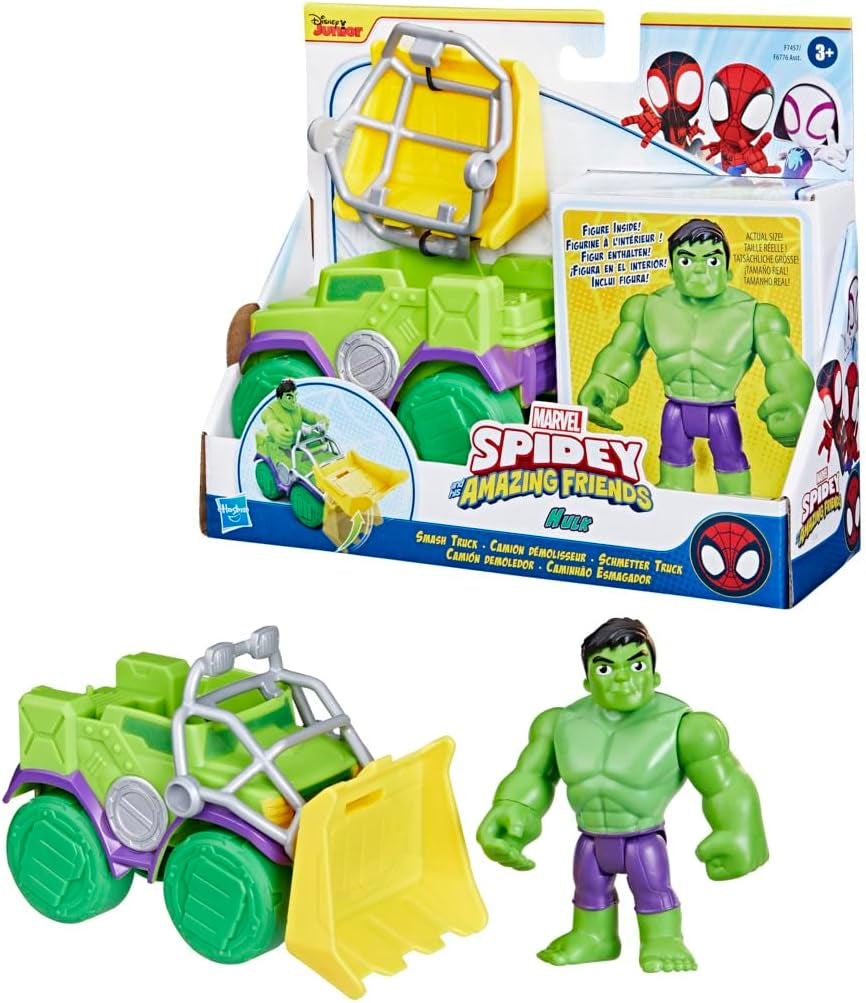 SPIDEY y SUS AMAZING FRIENDS Figura de Moto Spidey de Marvel, Juguete para niños y niñas de 3 años en adelante Figuras de acción Naty Shop Camión Hulk