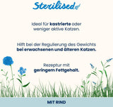 Almo Nature Functional - Sterilized - Comida húmeda para gatos adultos y maduros, esterilizados o menos activos - con carne de vacuno - baja en grasas, hidratante - 70 g (paquete de 30)