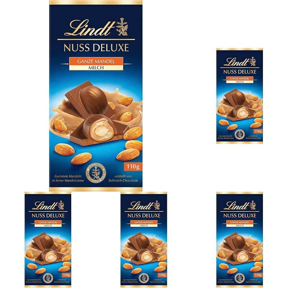 Chocolate Lindt | NUT DELUXE Barra de chocolate con leche y almendras | 110g | Chocolate con leche con almendras tostadas en una suave crema de almendras | Barra de chocolate