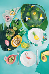 Excelsa Vajilla Tropical 18 piezas porcelana blanco con decoración