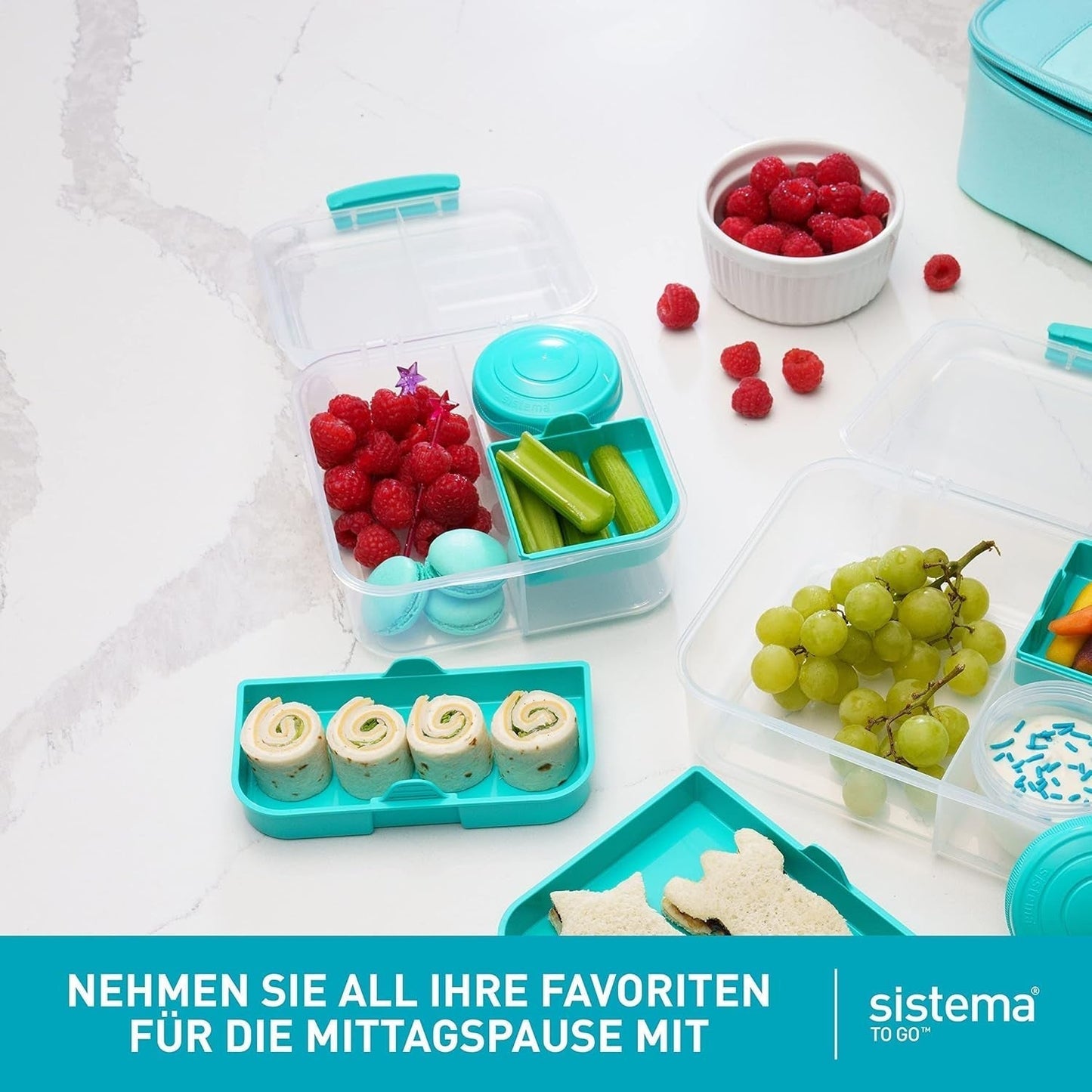 Sistema de fiambrera Bento Box TO GO con compartimentos | Fiambrera de 1,25 L con recipiente para yogur/fruta | para niños y adultos l | Minty Teal sin BPA [21685-8T], verde menta Naty Shop cajas para conservar alimentos