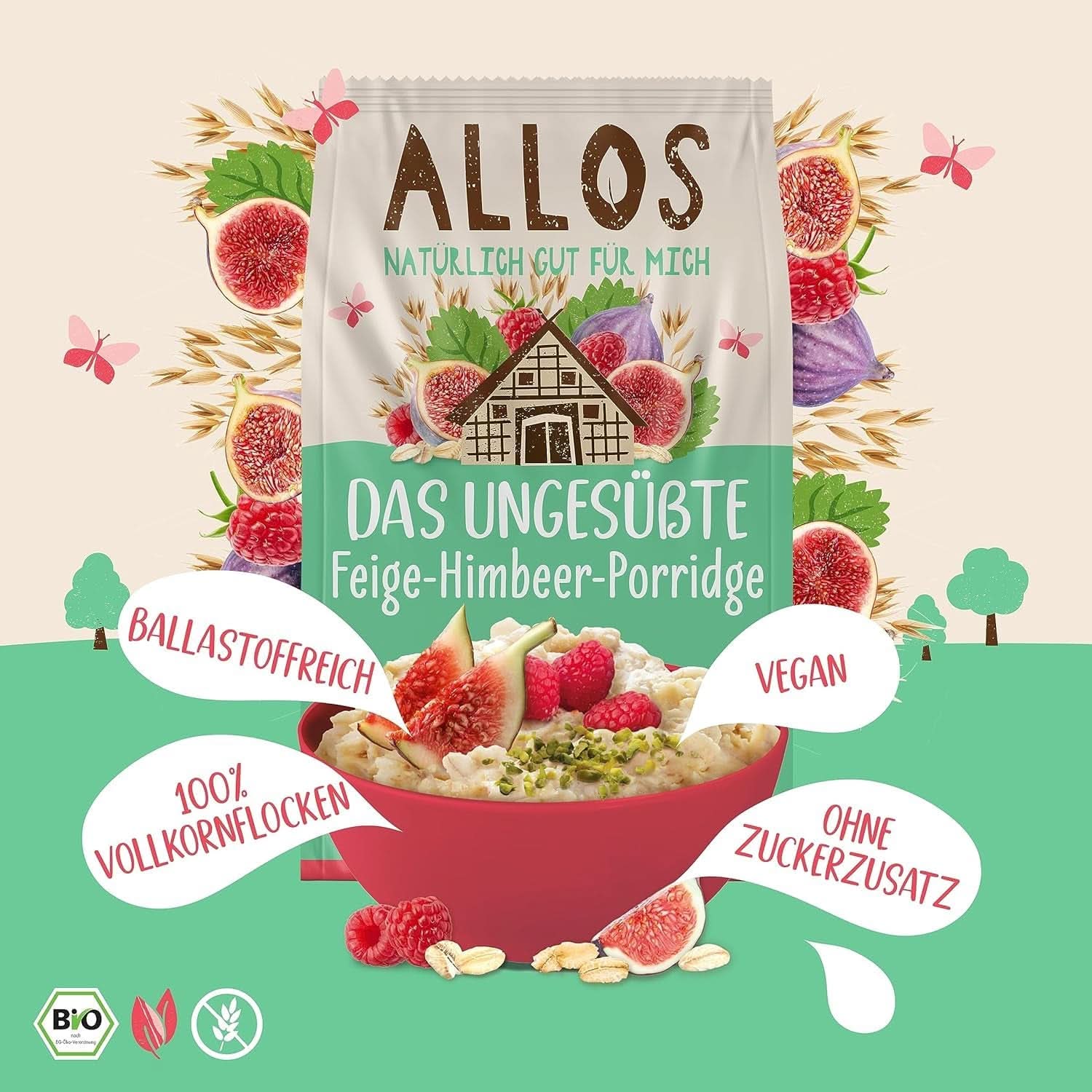 Allos Papilla sin azúcar de higos y frambuesas, Set 6 x 500 gramos Cereales Naty Shop