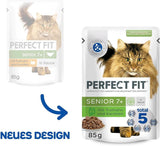 PERFECT FIT™ Bolsas de porciones para gatos mayores con pavo y zanahorias, 12 x 85 g