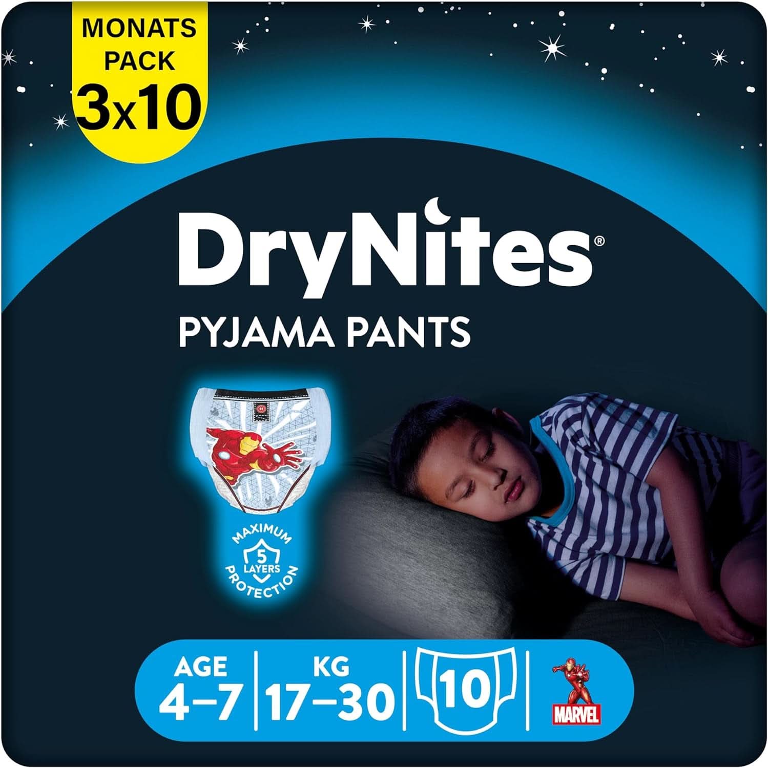 HUGGIES Pañales de noche Drynites, para niño 4-7 años (17-30 kg), 30 piezas Naty Shop 17-30 Kg 10 piezas