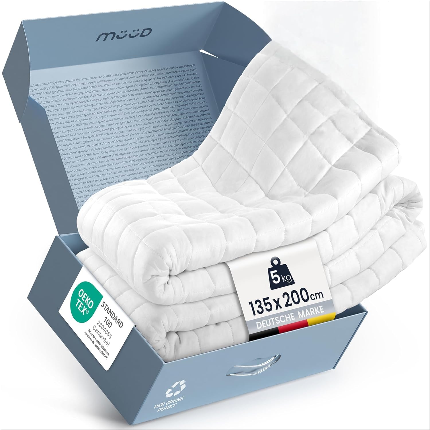 Manta terapéutica de 7 kg I 135X200Cm I Para un sueño reparador I Manta lastrada de alta calidad hecha de algodón transpirable I Alivia el estrés y terapéutica - Incluye caja de embalaje con asa de transporte Camas y mantas Besuche den mÃ¼Ã¼d-Store 135 X 200 Cm 5 kilogramos