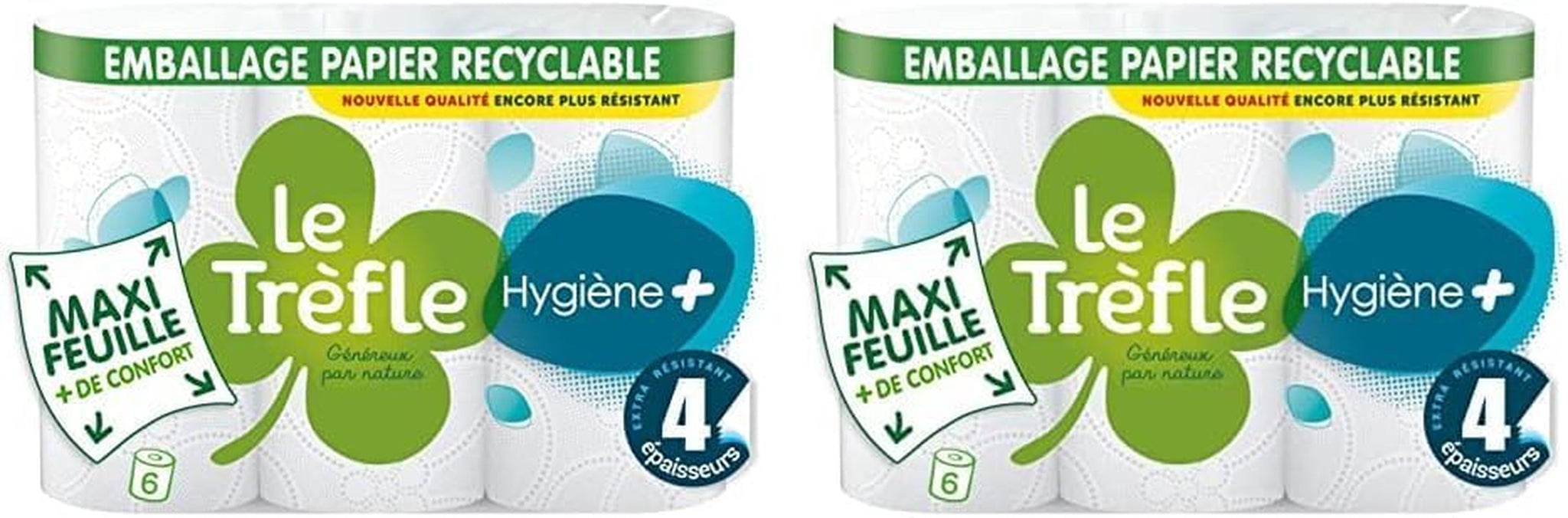 Papel higiénico Le Trefoil Hygiene +, 6 rollos, 4 concentraciones (paquete de 2)