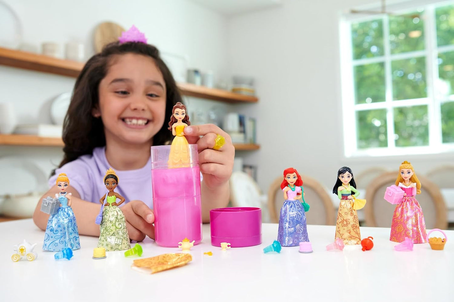 Disney Princess Color Reveal - 6 muñecas sorpresa activadas por agua, accesorios, para niños a partir de 3 años, Ariel, Tiana, Mulan, Cenicienta, Bella, Aurora, HPX39