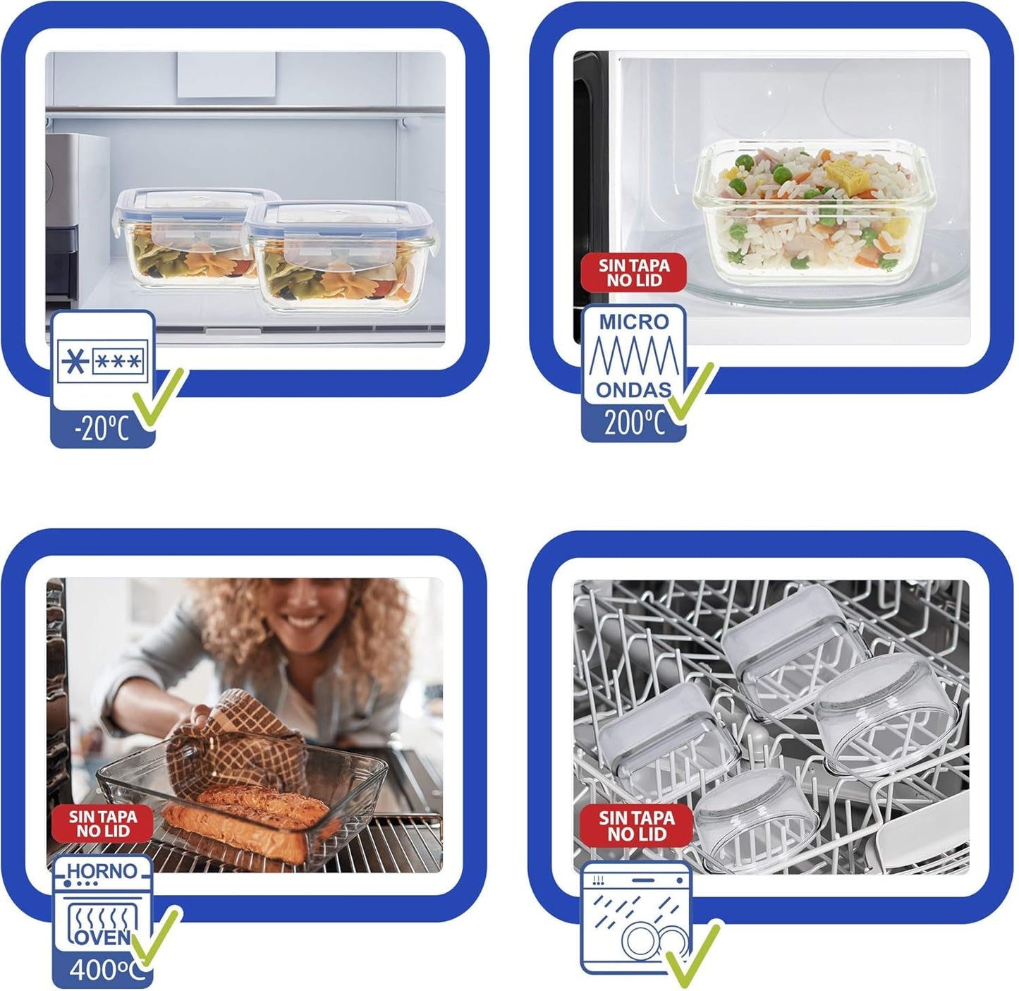Max Home Paquete de 8 Recipientes Herméticos de Vidrio Fiambrera de Vidrio para Microondas Recipientes para Alimentos Resellables Tapas Transparentes de 550 ml Recipientes para Alimentos (16538) Cajas de Almacenamiento de Alimentos Naty Shop