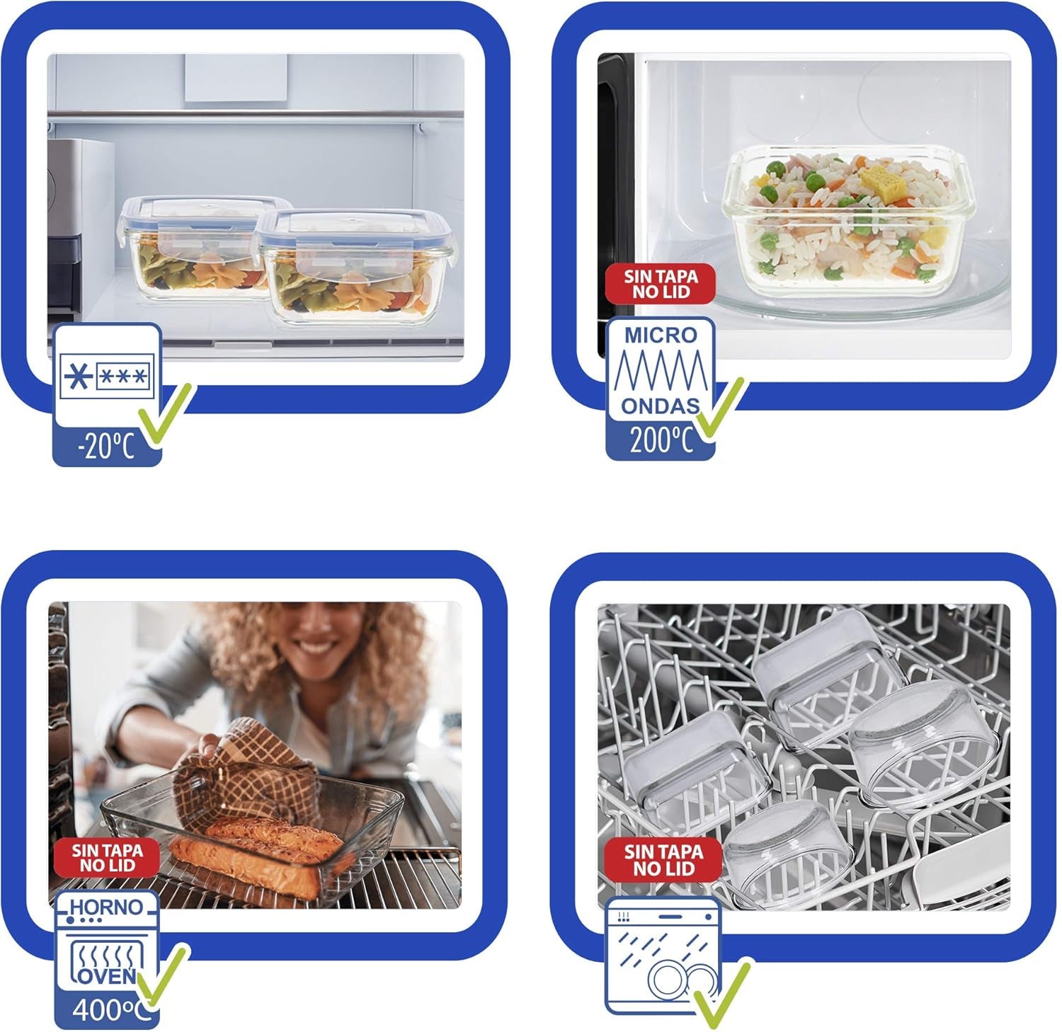 Max Home Paquete de 8 Recipientes Herméticos de Vidrio Fiambrera de Vidrio para Microondas Recipientes para Alimentos Resellables Tapas Transparentes de 550 ml Recipientes para Alimentos (16538) Cajas de Almacenamiento de Alimentos Naty Shop