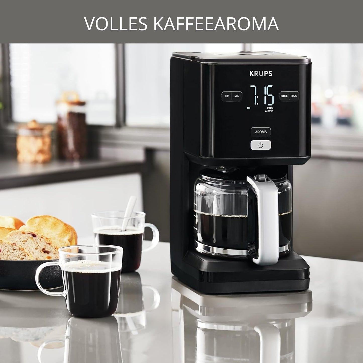 Cafetera Krups Smart'n Light con temporizador, para 1,25 litros de café filtrado, función mantener caliente, apagado automático, negra, KM600810