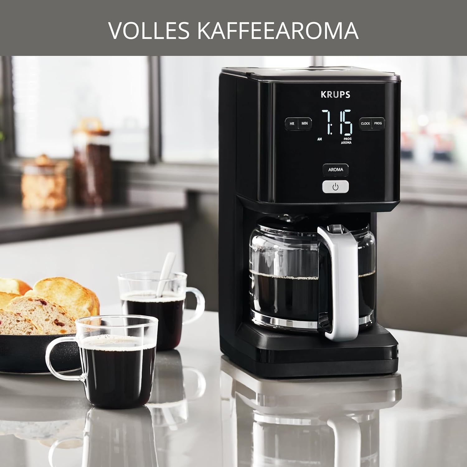 Cafetera Krups Smart'n Light con temporizador, para 1,25 litros de café filtrado, función mantener caliente, apagado automático, negra, KM600810