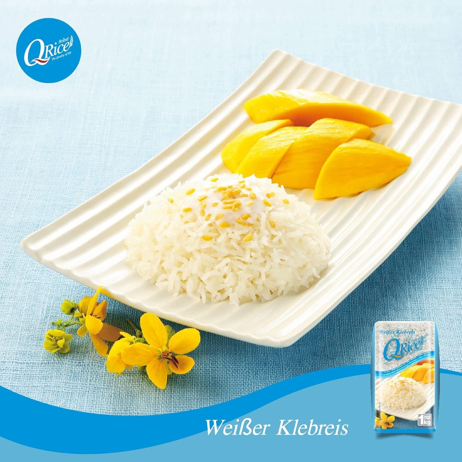 ARROZ Q | Weißer Klebreis Langkorn en Tailandia | Aromatisch mit klebriger Textur | Ideal para Currys, Sushi, Mochi o Arroz con Leche 1 x 1 kg