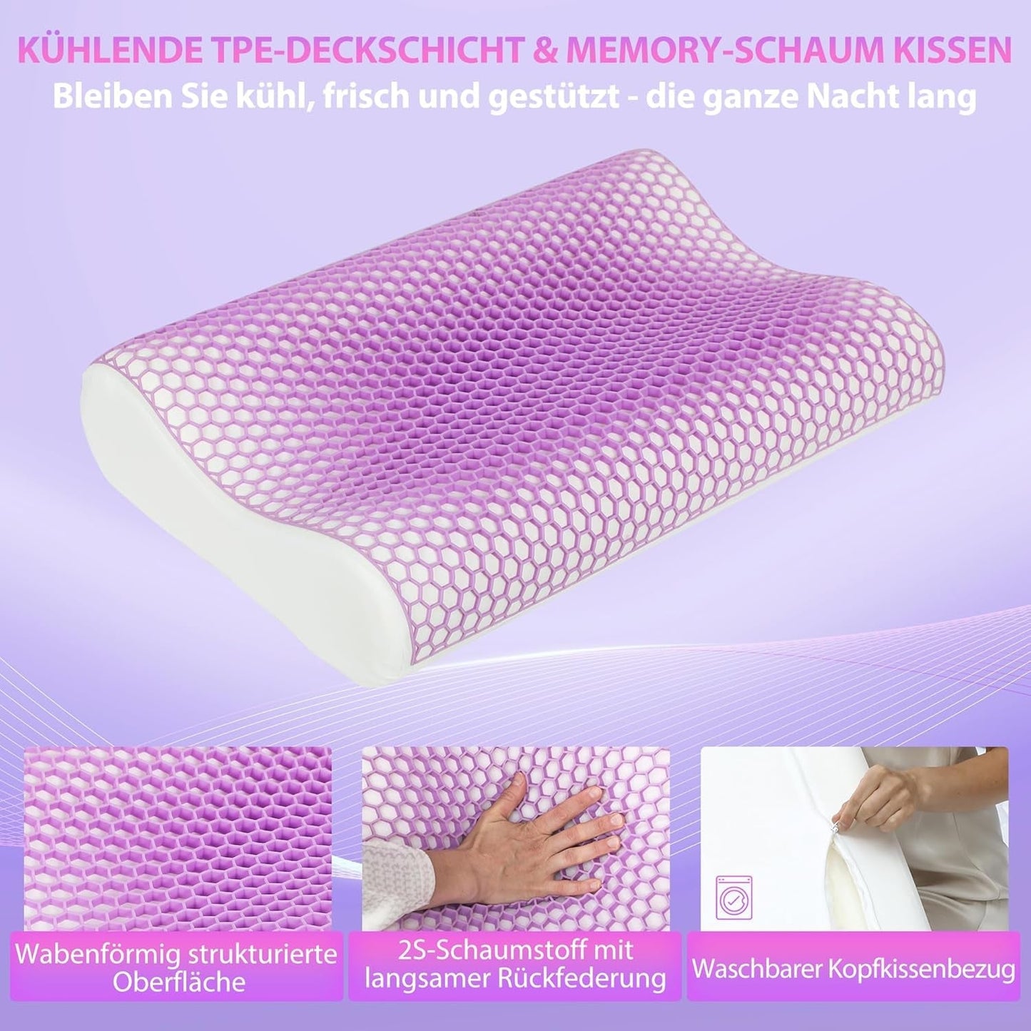HOMCOM Almohada Viscoelástica Almohada Cervical con Funda Extraíble 2 Alturas Ergonómica 2S Responsive Almohada Cervical para Diferentes Posiciones para Dormir 60x40cm Crema Blanco