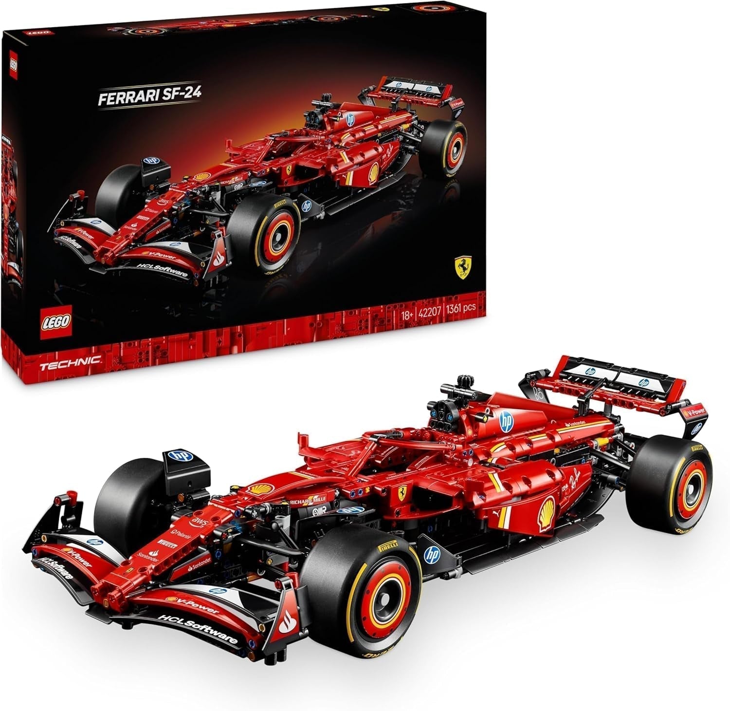 LEGO Technic Ferrari SF-24 F1 Race Car - Maqueta de coche para adultos - Set coleccionable de Fórmula 1 - Motor V6, caja de cambios, dirección y DRS en escala 1:8 - Regalo para los amantes de los deportes de motor y los coches de carreras 42207 Juegos de construcción Beuche den LEGO-Store Default title