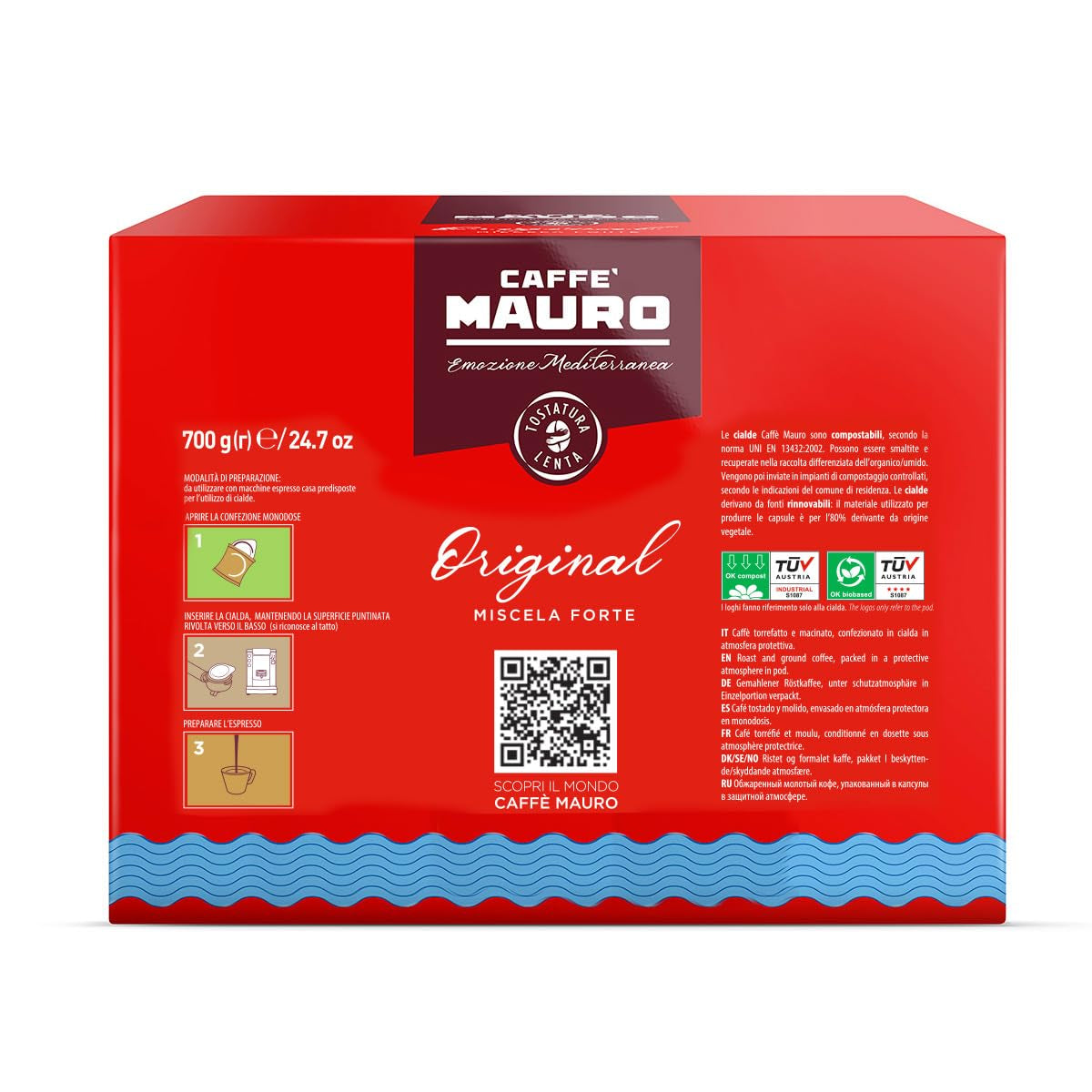 Caffè Mauro Torrefazione Kaffee Kompostierbare Pods, Recyclebare Verpackung, Original Mischung - 100 unidades - Intensidad 10/10 - Compatible con almohadillas de papel ESE System 44 mm