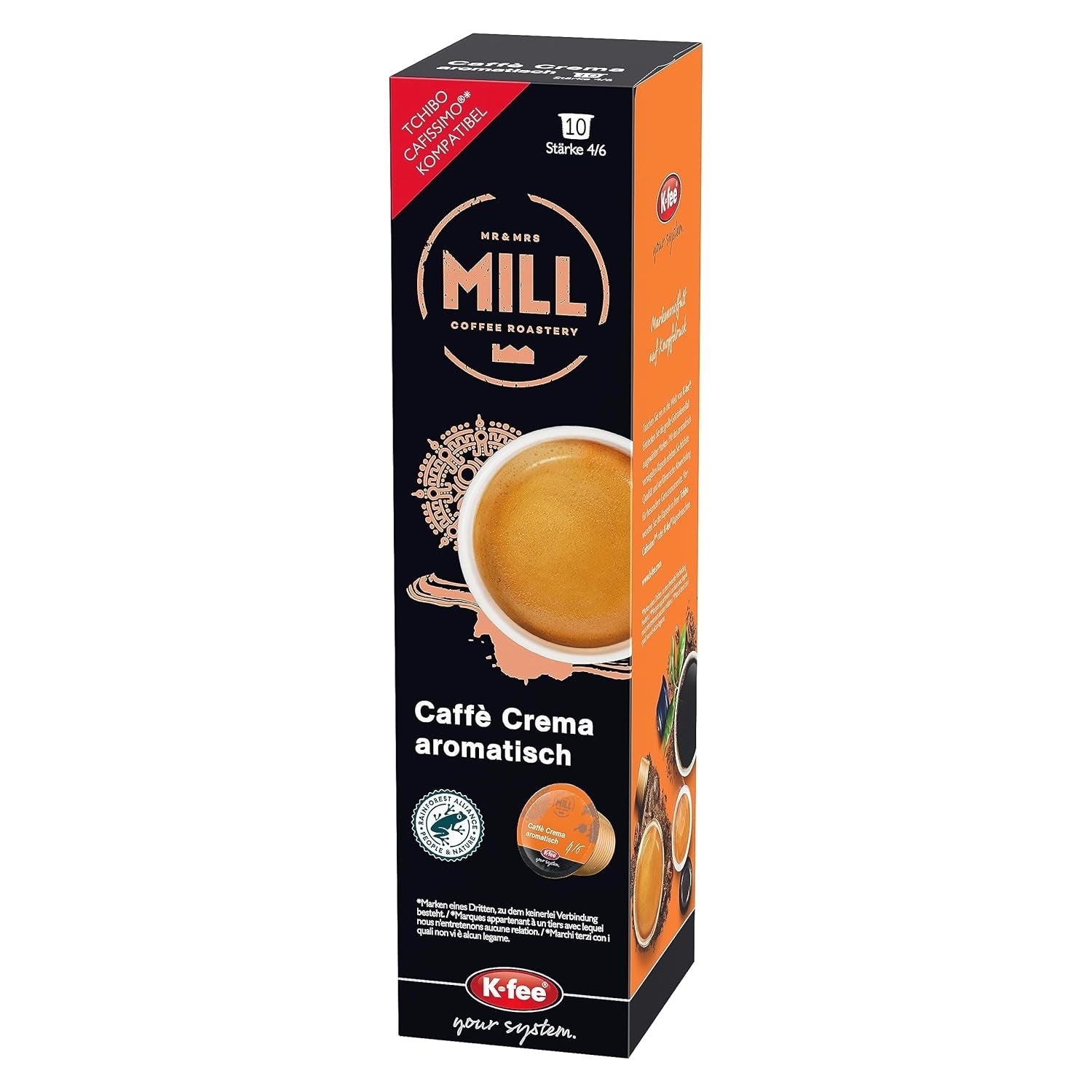 Mr & Mrs Mill Caffè Aromatisch crema, compatible con K-fee & Tchibo Cafissimo*, Stärke 4/6, 120 cápsulas de café