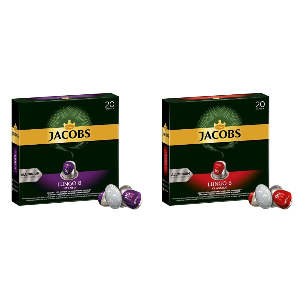 Cafetera Lungo Intenso, intensidad 8 de 12, 10 x 20 tazas y cafetera Lungo Classico, intensidad 6 de 12, 20 cápsulas compatibles con Nespresso®*, 10 x 20 tazas