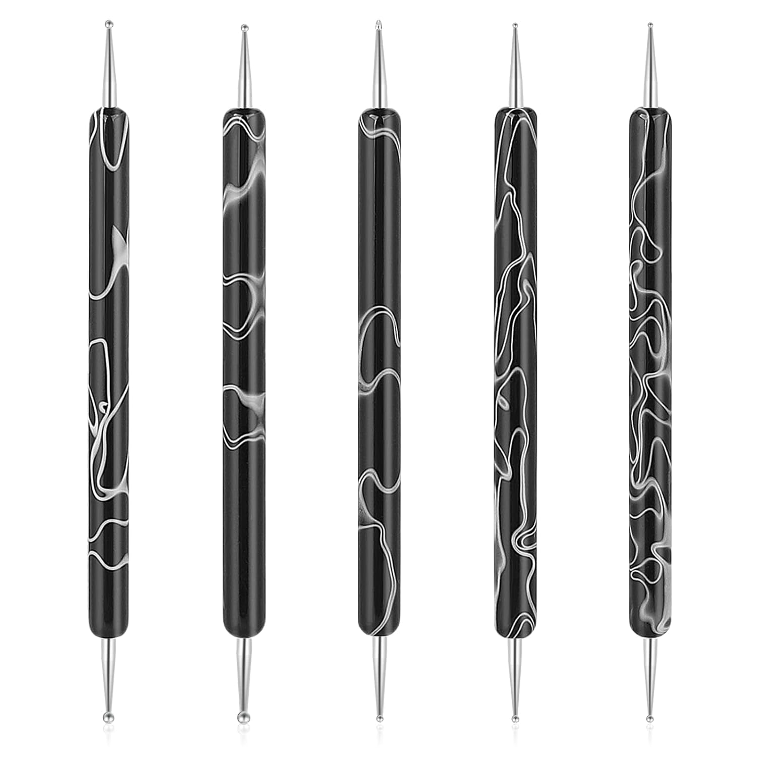 5 piezas Nail Design Dotting Tools Nagelkunst Werkzeug Nagelpunkt Pinsel Punktierung Stift Marbleizing Werkzeug Für Nagelack Maniküre, Schwarz