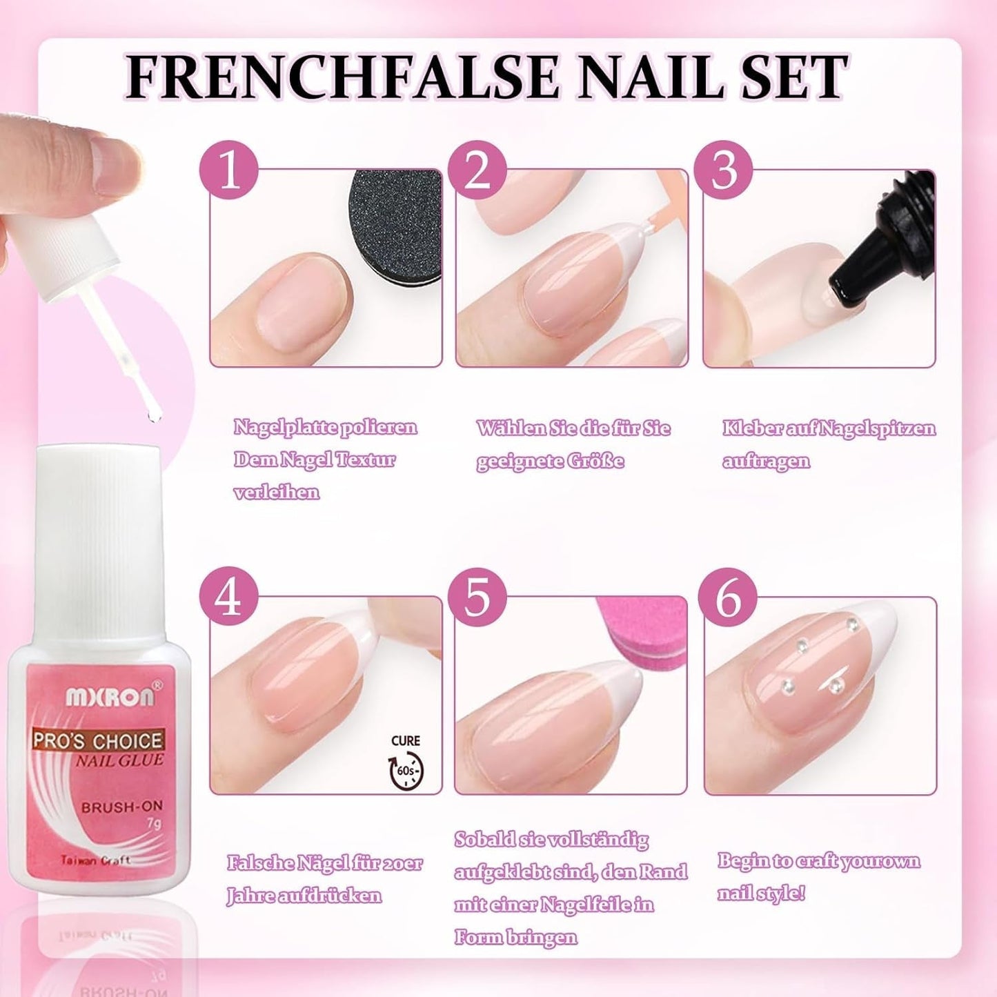 120 piezas de uñas postizas de color rosa nude con pegamento para uñas - 12 tamaños de uñas cortas ovaladas cuadradas a presión - Hermosas uñas, pegamento en uñas artificiales - Adecuado para el diseño de uñas de bricolaje para mujeres (degradado rosa Squaval)