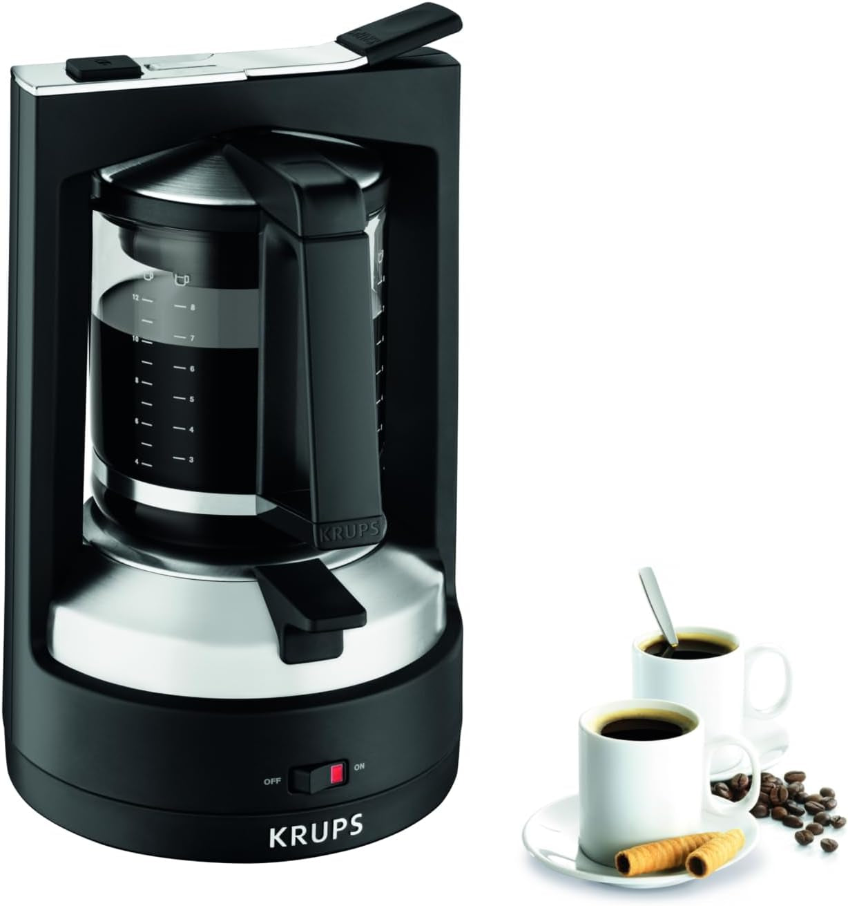 Krups Cafetera espresso con filtro T8, 850 W, apagado automático, 8-12 tazas, 1 L de capacidad, filtro permanente, interruptor de encendido/apagado iluminado, fácil de usar, negra, KM4689