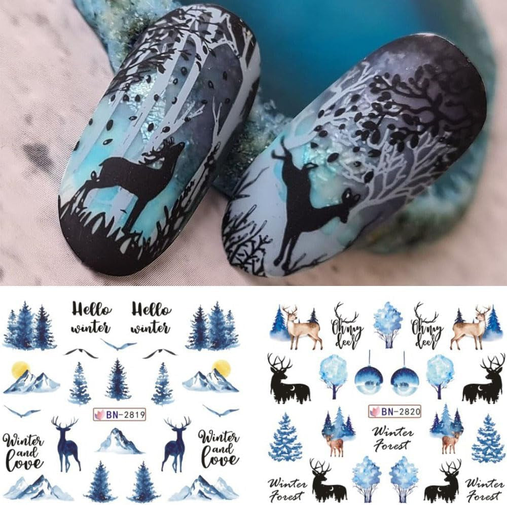 Pegatinas de uñas navideñas 3D, autoadhesivas, transferencia de agua, árbol de Navidad, copo de nieve, alce, pingüino, arte de uñas navideño, diseños de uñas de invierno, pegatinas navideñas, accesorios para uñas