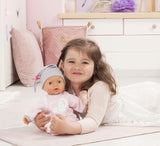 Bayer Design 93829AA My Piccolina muñeca interactiva con función, Muñeca que habla, Mueve la boca, 38 cm, Chupete, Biberón, Rosa, Gris