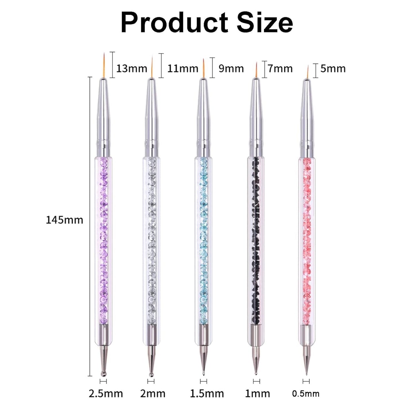 Juego de 5 pinsel Nagel, pinsel Nageldesign, herramientas de punteado para decoración de uñas, bolígrafo acrílico profesional de doble punta para decoración de uñas DIY