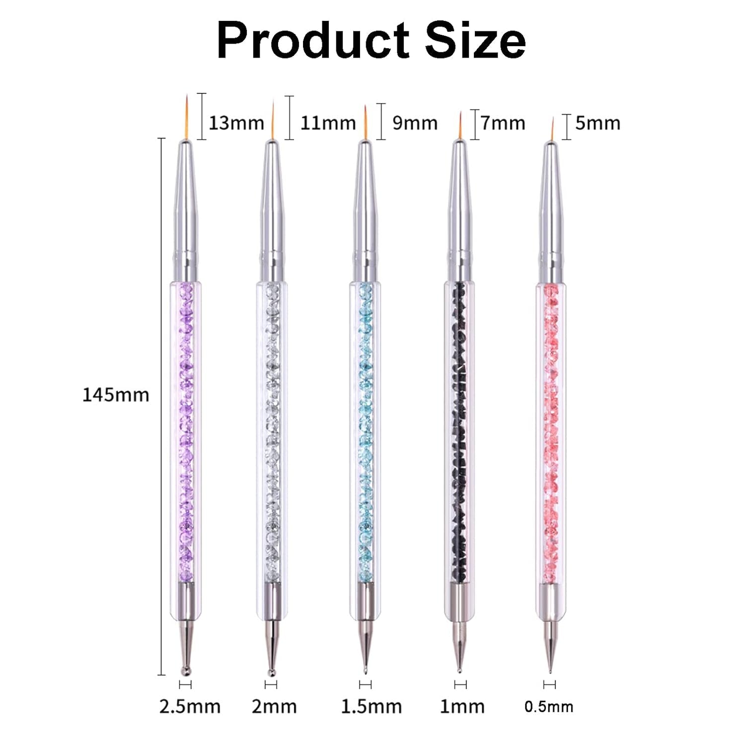 Juego de 5 pinsel Nagel, pinsel Nageldesign, herramientas de punteado para decoración de uñas, bolígrafo acrílico profesional de doble punta para decoración de uñas DIY