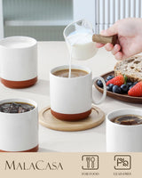 Juego de tazas de café MALACASA, juego de tazas de gres de 350ml para 4 personas, tazas de café modernas para té, zumo, café con leche, capuchino, chocolate caliente. Apto para lavavajillas y microondas, serie TARA, blanco caqui