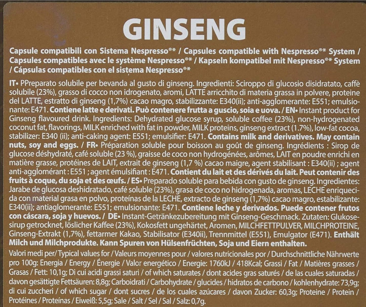 Producto soluble instantáneo Ginseng cápsulas 4,3g x 40 cápsulas