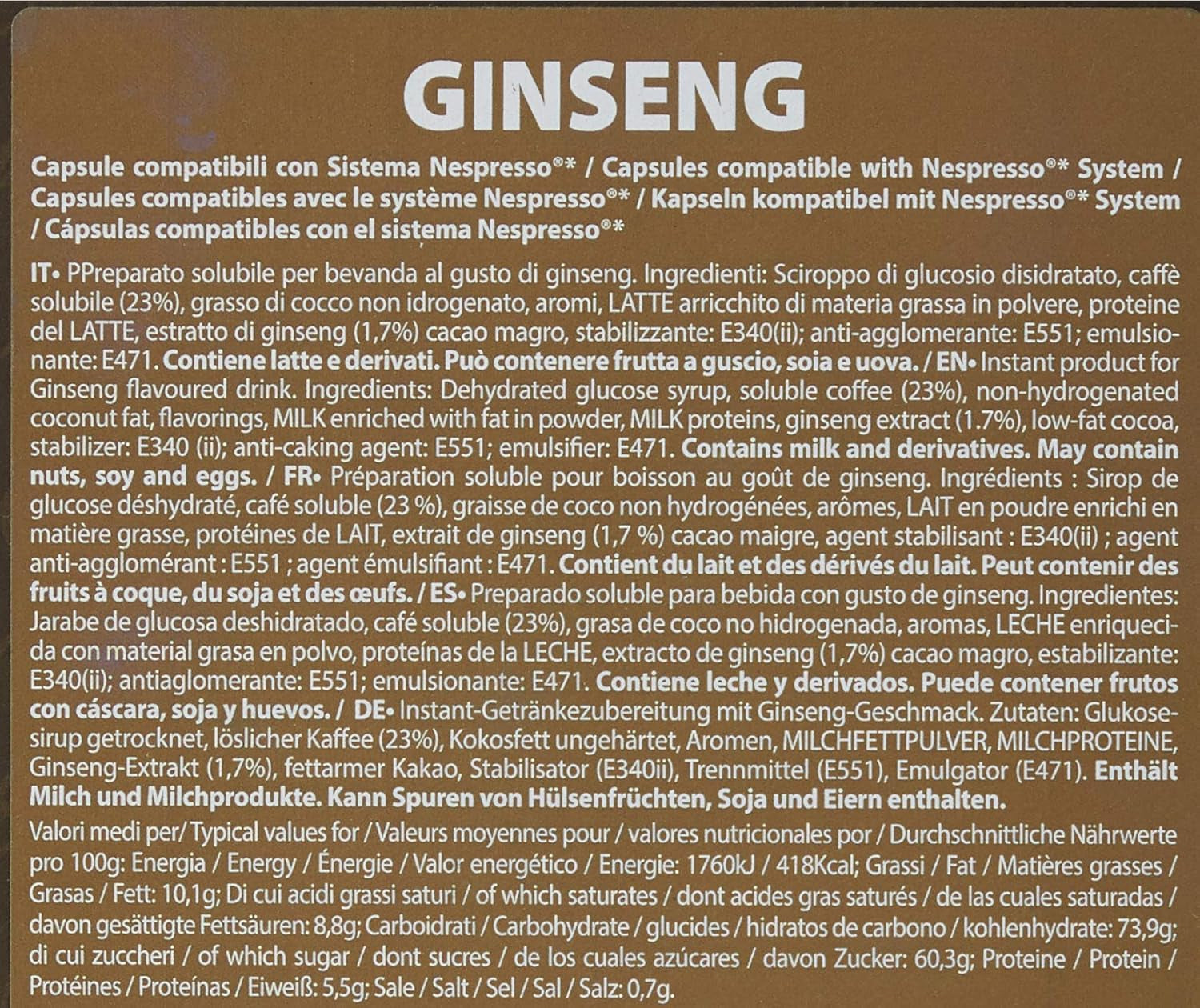Producto soluble instantáneo Ginseng cápsulas 4,3g x 40 cápsulas