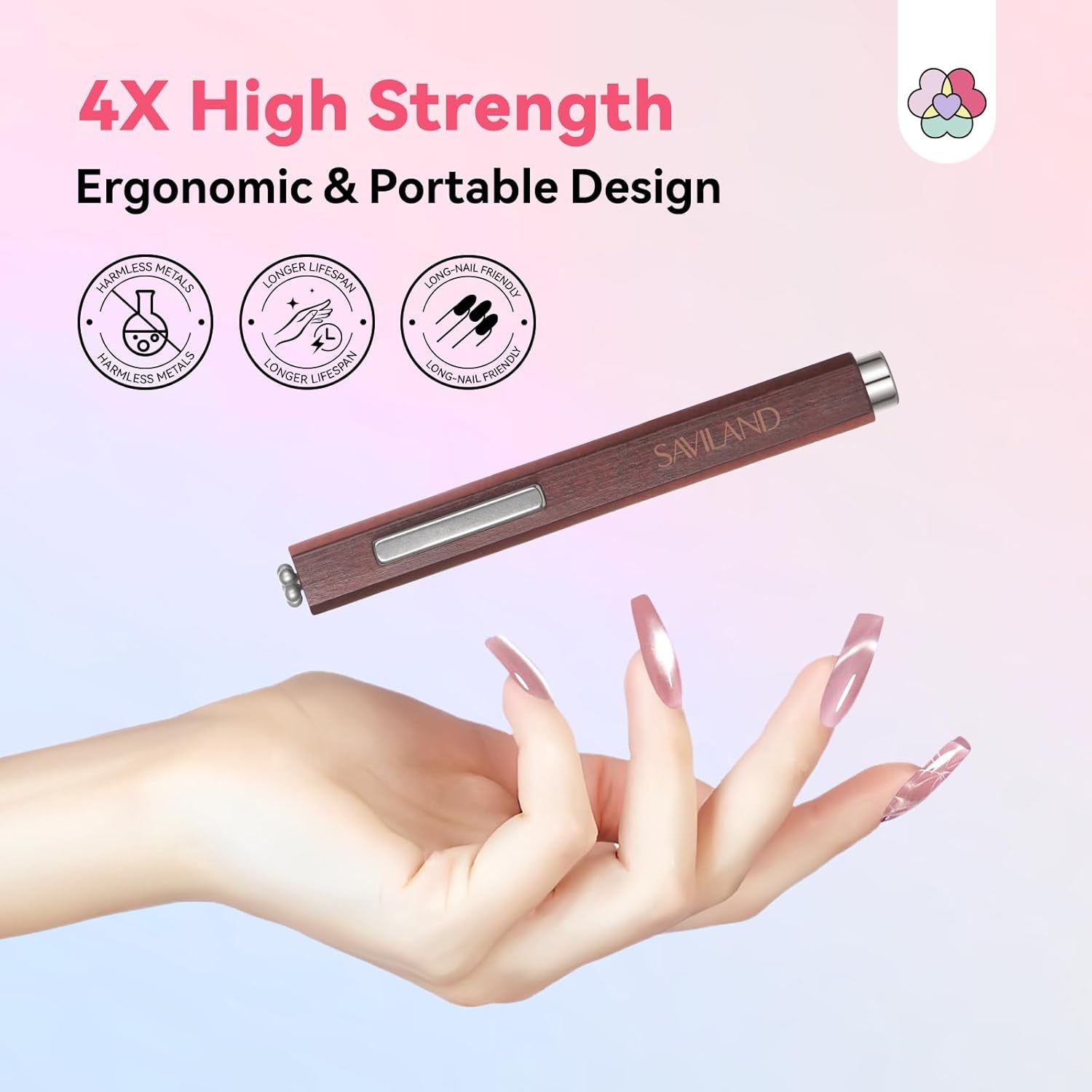 SAVILAND 4X Hochfester Cat Eye Magnet For Nagel: 3-en-1 Nagel Magnet Rund Lange Streifenperle N35 Imán ultra fuerte de neodimio para Nagellack Präzise 3S Formung Cat Eye Gel Nagellack Magnet Magnetstift