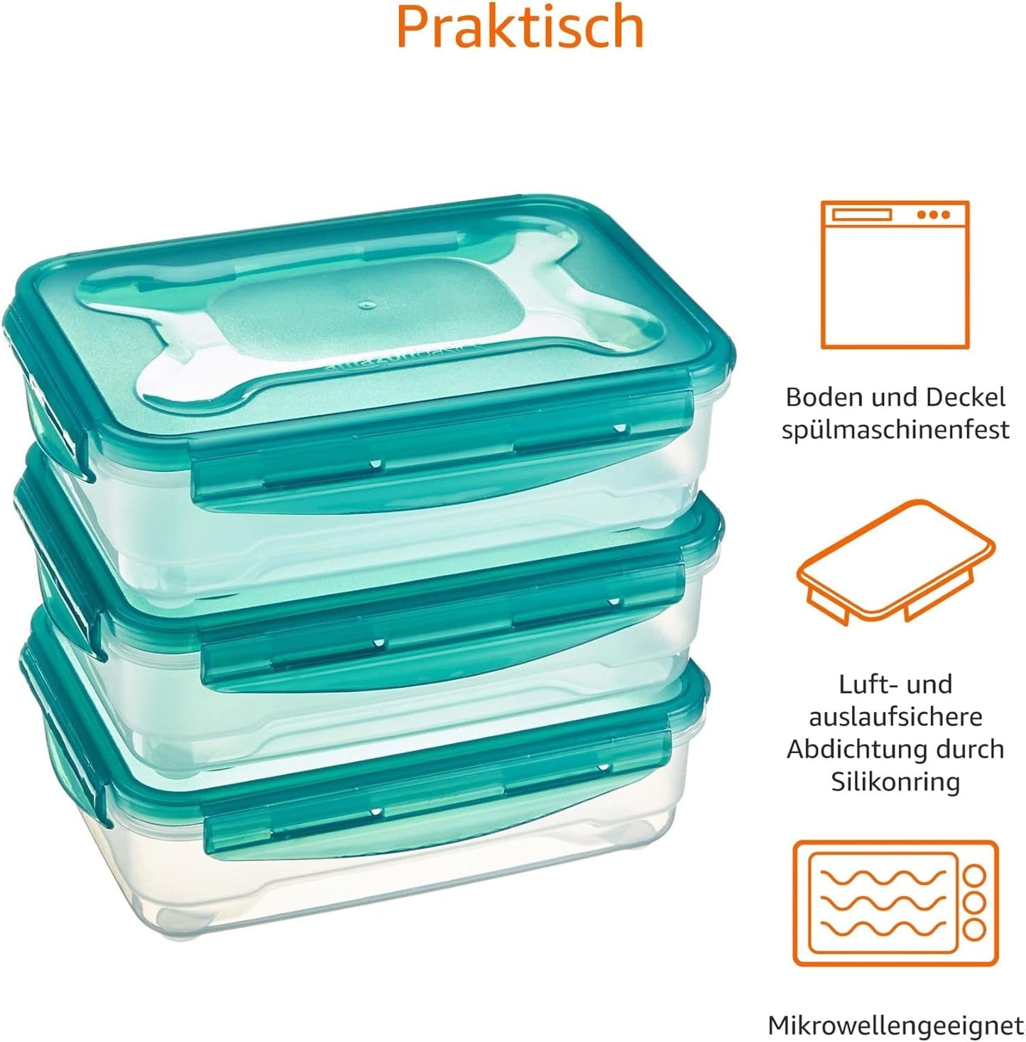 Amazon Basics Set de Contenedores para Congelador, con Tapa, Antigoteo, Apilables, Frigorífico/Congelador, Sin BPA, Plástico, Apto para Microondas y Lavavajillas, 3 x 1,2 L, Cajas Transparentes para Conservar Alimentos Naty Shop