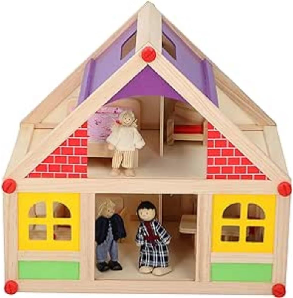 Marionetas de Madera - Casa de Muñecas de Madera con Muebles y Muñecas - 11 Piezas Casas de Muñecas Naty Shop Default Title