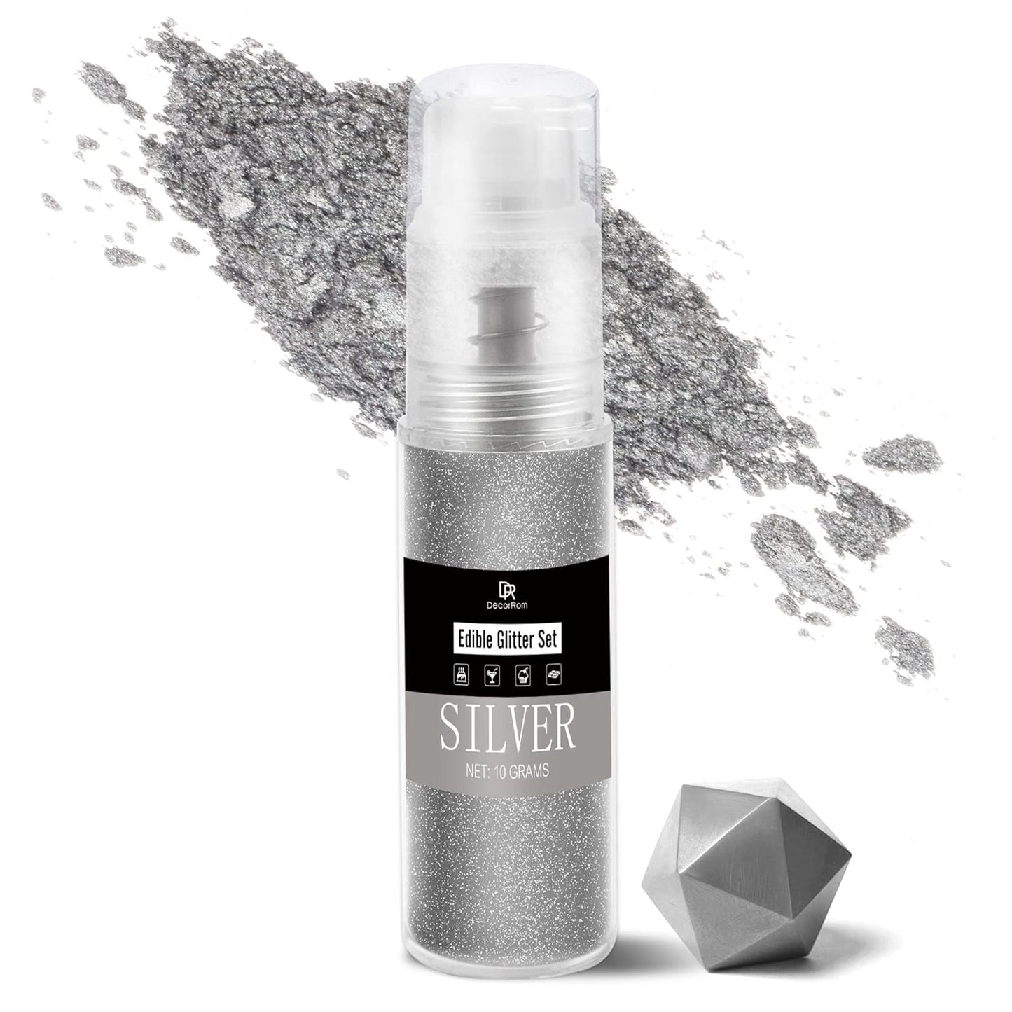DecoRom, brillantina comestible, polvo, 10 gramos Glitter Naty Shop Plata