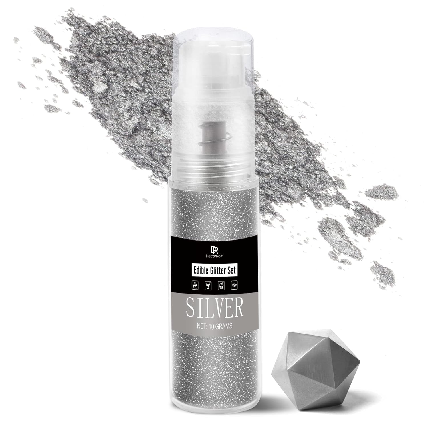 DecoRom, brillantina comestible, polvo, 10 gramos Glitter Naty Shop Plata