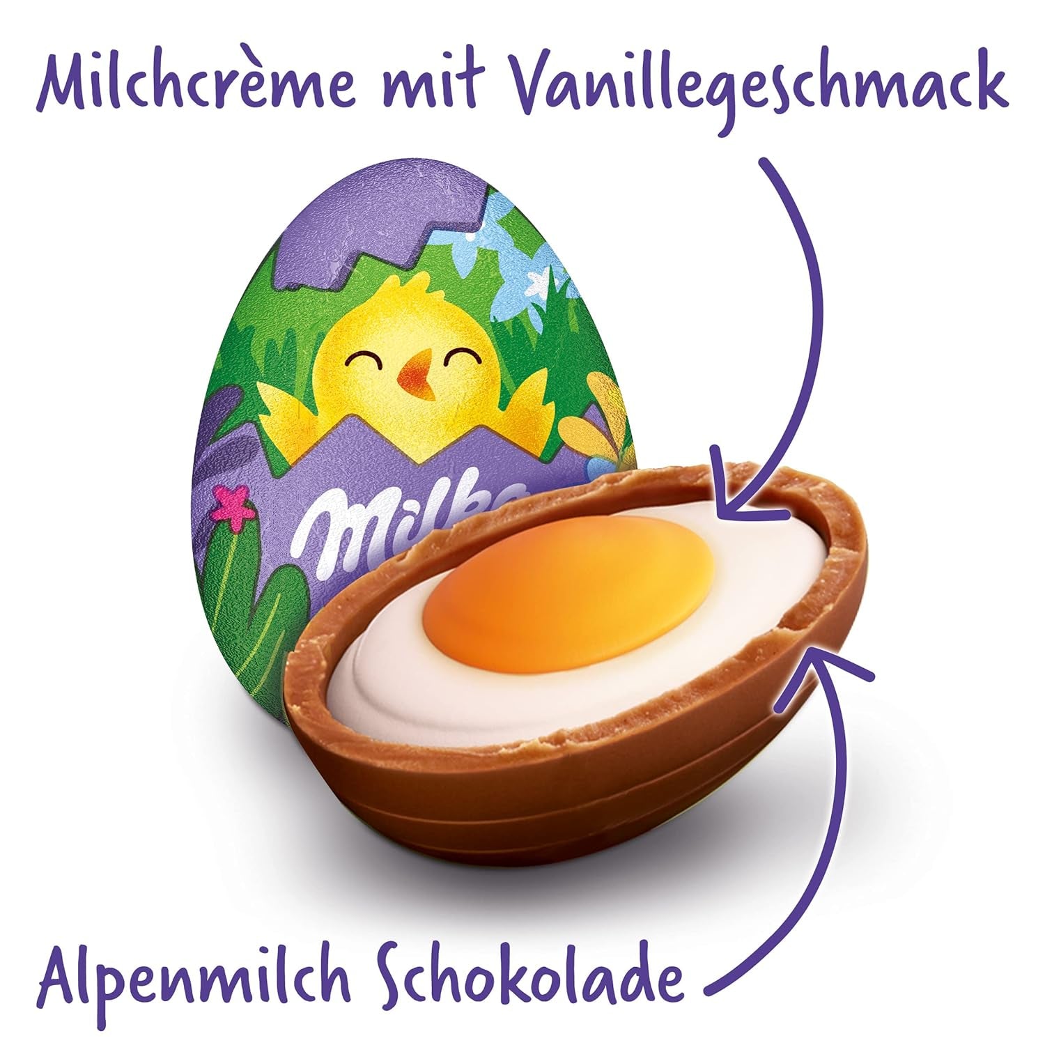 Huevo Dulce Milka – Chocolate de Pascua relleno de crema de vainilla, aspecto de huevo frito – 124g
