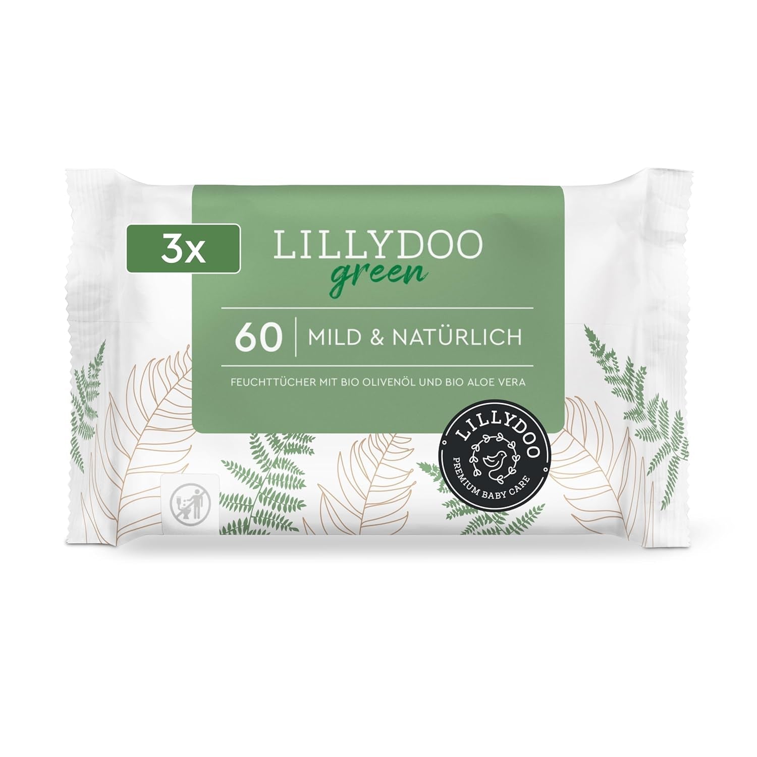 LILLYDOO Toallitas húmedas verdes, 600 unidades (10 x 60), toallitas 100 % libres de plástico, resistentes a desgarros, sin fragancia, suave y natural, limpieza suave para pieles sensibles, dermatológicamente probadas