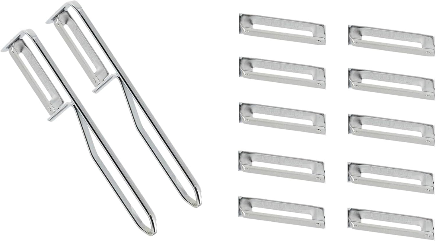 Pelador Fackelmann Universal, Pelador de Cuchillas de Acero Inoxidable Naty Shop Pelador Económico Set 2 Piezas (Incluye 10 Cuchillas de Repuesto)