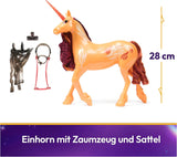 Unicorn Academy Cinder the Unicorn - Unicornio Valentina original de 28 cm de altura de la serie de Netflix, con melena y cola reales, brida, silla y cepillo extraíbles, para niños a partir de 4 años